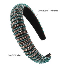 scicent Headbands for women's Hair Baroque Rhinestone Hairband Green Wide Head Band Vintage Party Hair Hoop for Birthday Wedding Bridal Tiara Green Hair Accessories - 16416