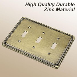 Henne Bery Rope Edge Decorative Wall Plate Switch Plate Outlet Cover (Triple Toggle, Antique Brass)