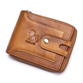 Steel Lion Genuine Cowhide Leather Wallet for Men - Durable RFID Blocking Bifold Design with Card Slots (yellowish-brown)