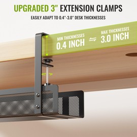 [Upgraded] 2 Pack Cable Management Under Desk Tray, Xpatee 27.6" No Drill Open Slots Cable Management Tray, Cord Wire Organizer Box with Clamp for Table Thickness up to 3" - No Desk Damage(Black)