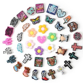 Silicone Focal Beads for Pens, 40PCS Flower Butterfly Faith Funny Words & Western Cow Silicone Focal Beads Bulk Shaped Silicone Beads for Keychain Making, Funny Focal Beads for DIY Crafts