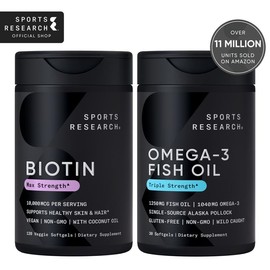 Biotin 10,000mcg (120 Veggie Softgels) & Omega-3 Fish Oil 1250mg (30 Softgels) with AlaskOmega® MSC-C-55162 – Hair, Skin & Heart Health Support