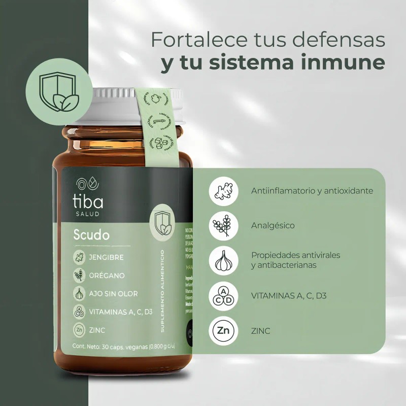Scudo Refuerzo Sistema Inmunológico Tiba Salud 30 Cápsulas 800mg Veganas