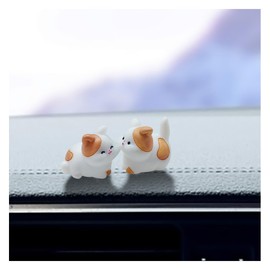2 PCS Cute Mini Cat Car Rearview Mirror Ornaments, Kiss Face Animals Resin Dashboard Decorations, Funny Car Interior Accessories for Women Presents (Calico Cat)