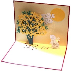 Zenarao 3D Greeting Cards, Rabbit Pop Up Card, 3D Rabbit Flower Pop UP Cards with Envelope Mid-Autumn Festival Invitation Cards, 3D Birthday Card