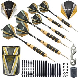 SHOT TAKER CO. EST. 2017 6pc Steel Tip Darts Set - Professional Darts for Dartboard - includes Barrels + Plastic/Aluminum Shafts + O'Rings + Flights + Sharpener + Wrench (22g-Classic A-10411)
