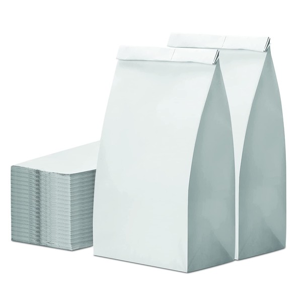 Glownary - White Paper Bags for Lunch, Craft, or Takeout.