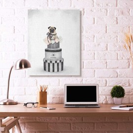Stupell Industries Fashion Box Stack Pet Dog Pink Grey Painting, Design by Artist Ziwei Li Wall Art, 36 x 48, Canvas