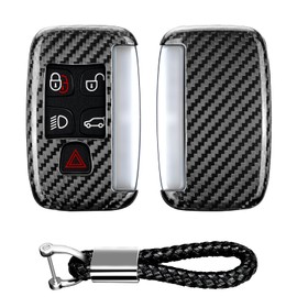 T-carbon Key Fob Cover Keychain Compatible with Land Rover,Real Glass Fiber Key Fob Protector Compatible with Jaguar Key Holder with Keychain Compatible with Range Rover,Silver Black