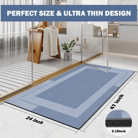 YDKGL Non Slip Bathroom Runner Mat Rugs, Quick Dry Super Absorbent Rubber Backing Large Long Bath Rug, Diatomaceous Earth Ultra Thin Bath Mat Fit Under Door Bathroom Floor Tub Shower Mat, Blue 24"x48"