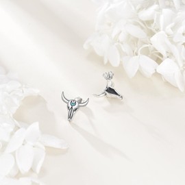 Western Earrings for Women 925 Sterling Silver Cow Stud Earrings Turquoise Cowgirl Cowboy Country Jewellery Gifts for Women and Men, Silver