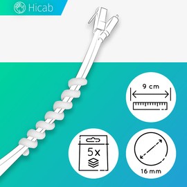 Hicab Mobile Cable Bundler and Cable Holder Spiral, Pack of 5 White Flexible Cable Winders - Keeps Everything Together and in Place Due to the Own Weight