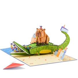 POPWOW Happy Birthday Kid Pop Up Card, Capybara, Alligator, Crocodile, Cute, 3D Greeting Cards, Gifts for Kids, Toddler, Children, Son, Grandson, 5x7 - Includes Envelope And Message Note