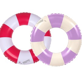 Swimming Ring, Pack of 2 Air Mattress Swimming Hoops, Inflatable, Summer Floating Water Toy, Durable Cool Swimming Ring for Pool, Sand, Beach Party (Red + Purple)