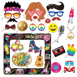 Doafoce 80s Photo Props for Party Decoration Inflatable Photo Frame Pack of 25 Rock Hippie Photo Accessories Funny Party Photo Box Props for Variety Party Decoration