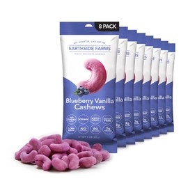 Earthside Farms Blueberry Vanilla Cashews 1oz, 8 Pack – Vegan, Gluten-Free, Low Carb Keto Friendly Snack – Sweet Crunchy Candied Cashew with Blueberry Powder – Perfect On-the-Go Snack for Work, School