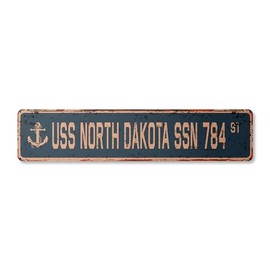 USS North Dakota SSN 784 Vintage Aluminum Street Sign us Navy Ship Veteran Sailor Rustic Metal tin Gift | Indoor/Outdoor | 18" Wide