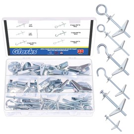 Glarks 30pcs 3 Styles M4 M6 Toggle Bolts Toggle Anchors Butterfly Anchors, Spring Toggle with Wing Nut Set 6 Size Toggle Bolt & Eye Bolt & Ceiling Hooks for Ceiling, Sheetrock, Hollow Wall
