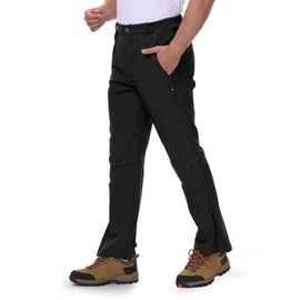 TBMPOY - Pantalones de esquí para hombre, impermeables, con forro polar aislado, softshell, snowboard, senderismo, exteriores, cierre, parte inferior, pernera, color negro, 36