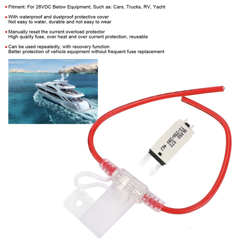 Fuse Holder with T3 Manual Reset Fuse Wire 25Amp 12AWG