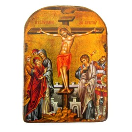Greek Christian Orthodox Wooden Icon of Crucifixion MP2