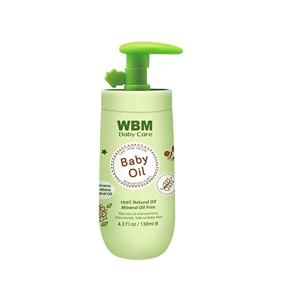 WBM Care Baby Oil, Moisturizing Baby Massage Oil, Mineral Oil Free With 100% Natural Ingredients And Vitamin E - 4.6 Oz