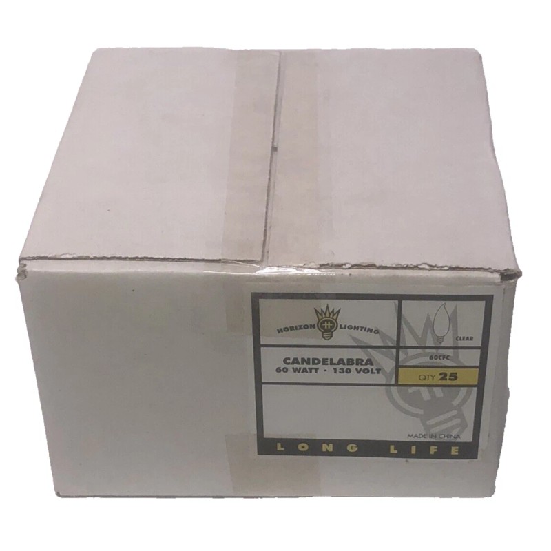 HORIZON 60 WATT FLAME BULB, CANDELABRA BASE, CLEAR. LONG LIFE,