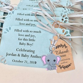Recuerdos Baby Shower Niña, Regalos para Baby Shower, Juego de 50 Llaveros de Elefante Lindos para Fiestas de Niña Shower Con Etiquetas de Agradecimiento, Bolsas de Organza, (elefante rosa)