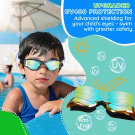 Neween Kids Swim Goggles, Pack of 2 Swimming Goggles for Children Teens Boys & Girls, Anti-Fog Full Protection Youth Swim Glasses with Ear Plugs Nose Clip for Age 3-14