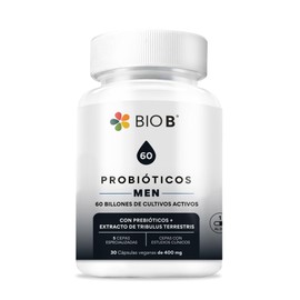 BIO B Probióticos Men 60 Billones UFC + Prebiótico + Tribulus| 30 Cáps | Prebiótico Orafti® Synergy