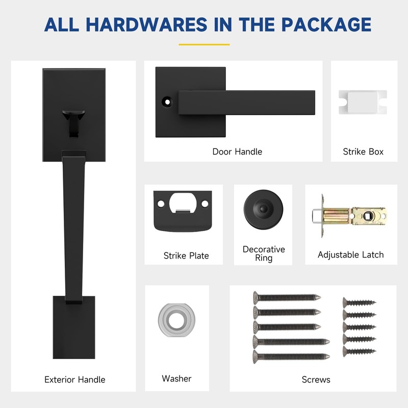 RAFECIEE Black Front Door Handle No Lock, Modern Exterior Door