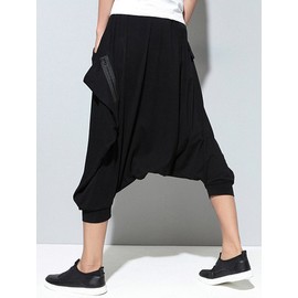 ellazhu Men's Black Baggy Loose Fit Elastic Waist Yoga Pants with Low Crotch for Casual Wear GYM134