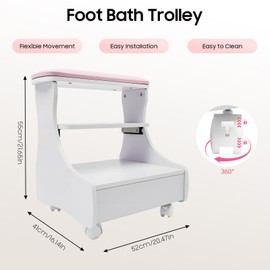YIYIBYUS Foot Bath Stool,Pedicure Foot Rest w/Wheels,Portable Manicure Foot Rest, Foot Bath Spa Trolley Cart, Multi-Functional Footrest Pedicure for Home Bathroom Salon Supplies (Pink)