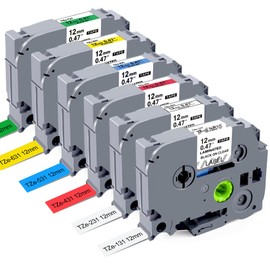 BEYONDTEK Compatible with Brother Label Maker TZe-231 TZe-131 TZe-431 TZe-531 TZe-631 TZe-731 P-Touch Label Tape 12mm for Brother Label Tape PT-H110 D210E D400VP, Pack of 6