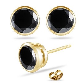 1/4 (0.21-0.27) Cts of 3 mm AAA Round Black Diamond Stud Earrings in 14K Yellow Gold