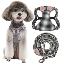 Puppytie No Pull Dog Harness with Multifunction Dog Leash,Soft Adjustable No Choke Escape Proof Pet Harness Vest,Knitted Black-White,XXS