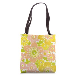 70's Floral Sunshine Yellow Avocado Green Tote Bag