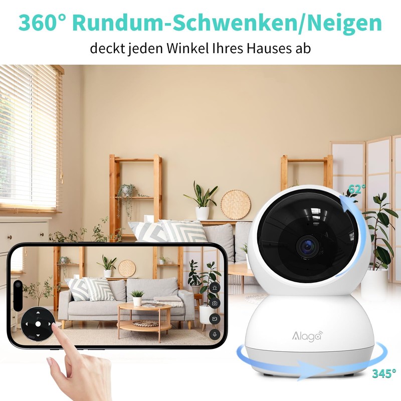 Alaga Security Indoor Cam 3K Indoor Surveillance Camera, WiFi, Swivelling,