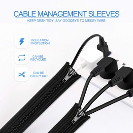 Teskyer 4 Pack Cable Tidy Sleeve, Cable Sleeve with Zipper, Cable Management Sleeves for TV, Computer, Office, 20" Per Sleeve