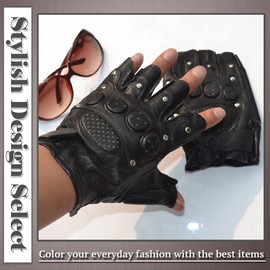 ONE LIMITATION TG017 Men's Leather Fingerless Gloves Motorcycle Cycling Training Gloves (Black)