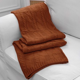 Aormenzy Dark Terracotta Knit Throw Blankets Cable Knit Decorative Throw Blanket Rust Soft Cozy Knitted Blanket for Sofa Couch Bed, 50" x 60"