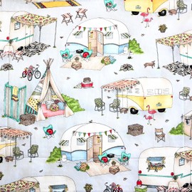 Camping Scenes on Gray Coffee Station Mat - Dish Drying Mat - Pet Placemat - Appliance Mat - Camper Mat - 16 x 20 Inches - Handmade by Green Acorn Kitchen