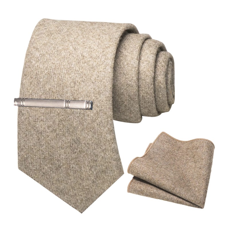 JEMYGINS Cashmere Wool Tie and Pocket Square Tie Clip Sets