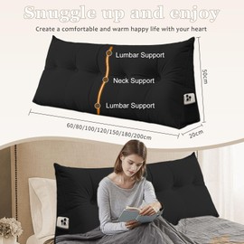 Triangular Wedge Headboard Pillow Bed Rest Backrest, Large Bolster Cushion Removable with Side Pockets Positioning Support for Reading Sitting Daybed Sofa Bunkbed, Brown 100cm (Dark gray-150cm)