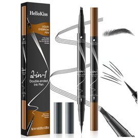JIAYUTONG 4-Fork Tip Microblading Eyebrow Pen - 2-in-1 Waterproof Eyebrow Pencil, Long-Lasting Natural Hair-Like Brows, Smudge-Proof & Easy to Use (04#Black)