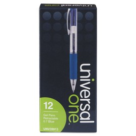 Universal Office Products 39913 Clear Barrel Roller Ball Retractable Gel Pen Blue Ink. Medium Dozen