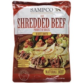 SAMPCO Lean Shredded Beef W/Broth 3lb Pouch Fully Cooked All Natural Brazil 2025