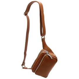 SH Leder Jisoo G412 Genuine Leather Waist Bag for Women Men Unisex Belt Bag for Festival Travel Bum Bag Medium Crossbody Bag Women Leather Bag 18 x 13 cm, Cognac, M