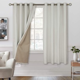 BGment 100% Blackout Curtains with Liner for Bedroom, Grommets Thermal Insulated Textured Linen Lined Curtains for Living Room ( 52 x 63 Inches, 2 Panels, Ivory White )
