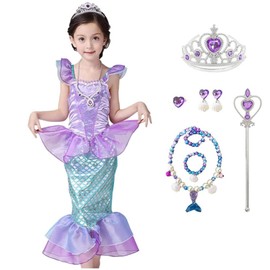 CREDIBLE NT5092 Kids Princess Dress Costume, 4 Piece Set, Mermaid (Princess Dress, Heart Tiara, Magic Wand, CREDIBLE Original Goods), US Size 8 (JP Size 120)